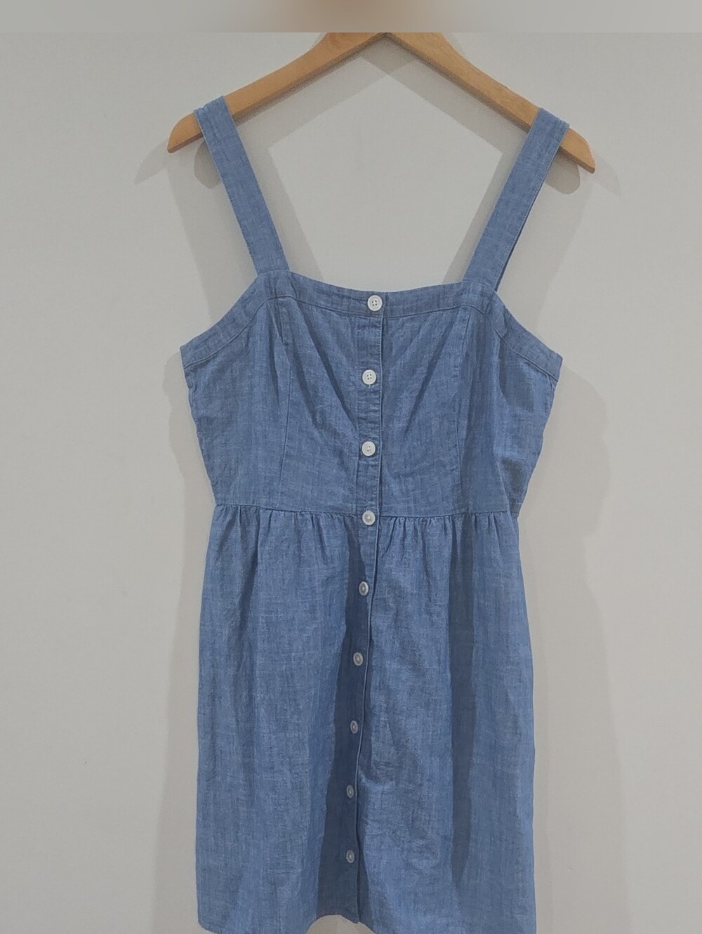 Sundress J.CREW Blue Chambray  Button Front Square Neck Strappy Sleeveless 8